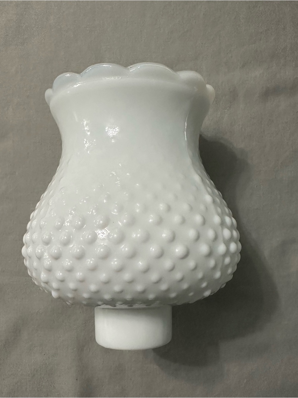Vintage White Milk Glass Hobnail Hurricane Lamp Shade Ruffled Blue Crest